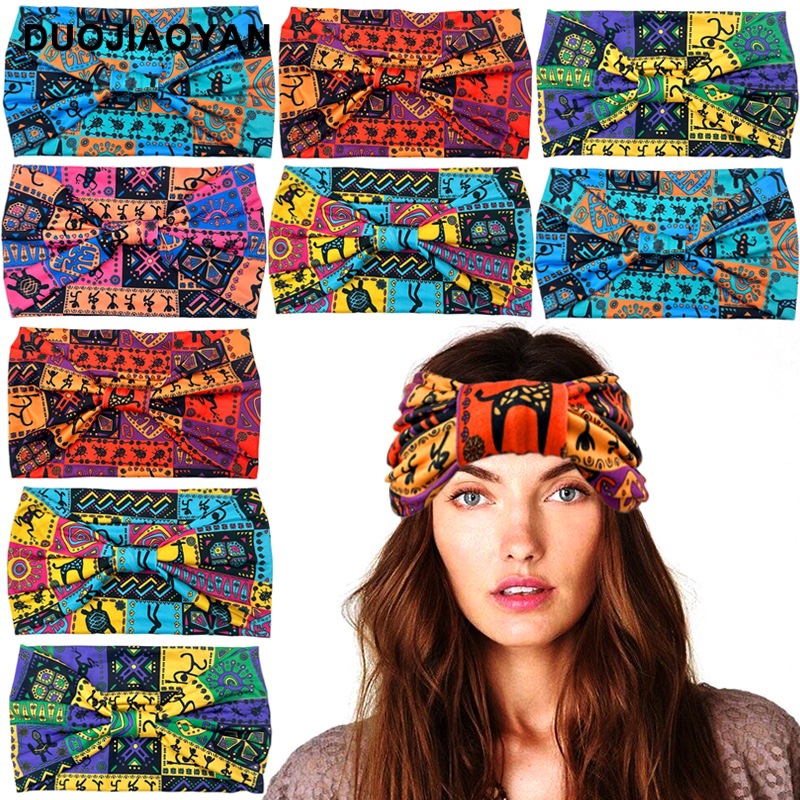 Spring and summer new cross-border knotted cross hair band Bohemian printed hair band stretch band headscarf wholesale