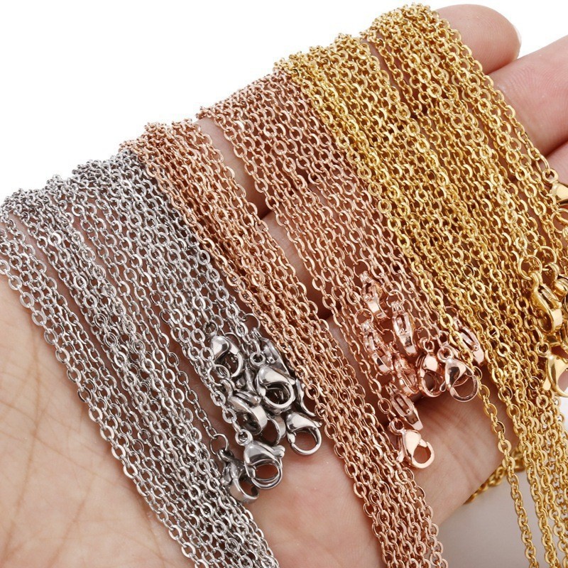 Classic Real Gold Electroplated Flat Hanging Cross Chain Welded Port O-Shaped Chain Thin Chain Clavicle Necklace Titanium Steel Jewelry Necklace Wholesale