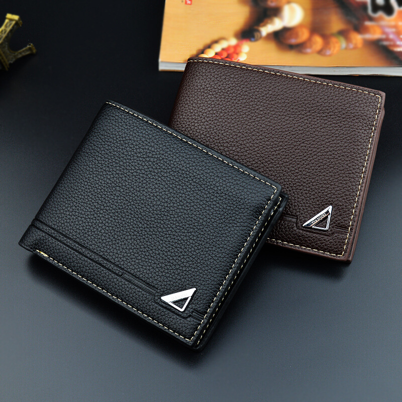 New Men's wallet men's short wallet fashion casual lychee pattern soft wallet multi-card large capacity small wallet