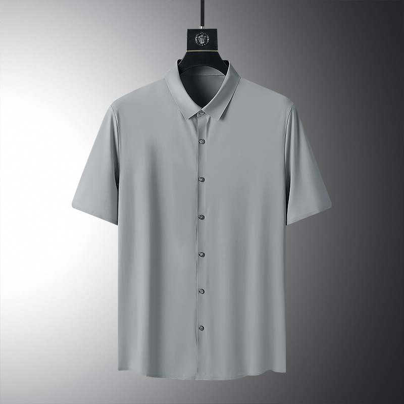 Summer Light Business Ice Silk Shirt Men's Short-sleeved Non-ironing plus size Fat Cool Shirt Casual Traceless Shirt for Men