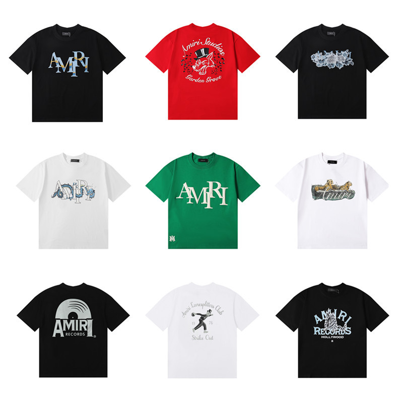 25SS Cross-border European and American Fashion Brand amri Foam Letter Year of the Dragon Limited Pattern Short-sleeved T-shirt for Men and Women High Street Half-sleeved