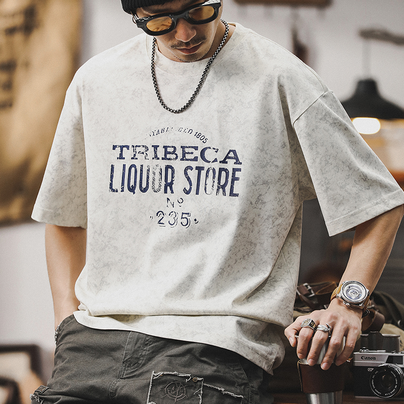 American Style Retro Cloud Dye Wash Fade Heavy T-shirt Men's Short-sleeved Summer Loose Casual Top Men's Duffy Handsome Fashionable Men's Wear