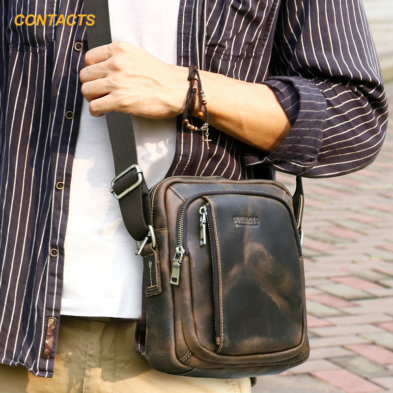 Black Angel Retro Crazy Horse Leather Men's Crossbody Bag Cross-border Trend Genuine Leather Men's Shoulder Bag