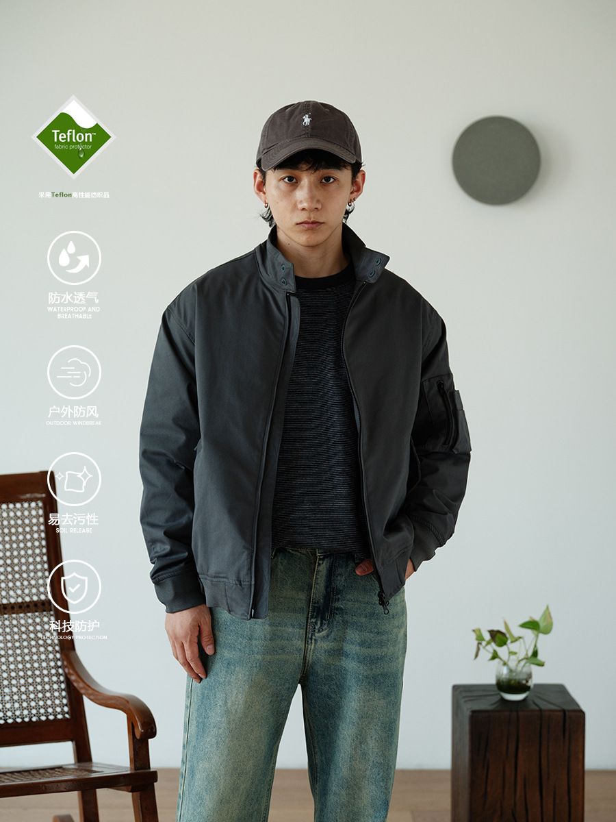 Trs Men's Clothing | 25Aw Japanese Retro Short Teflon Three-Proof Harrington Stand Collar Jacket for Men