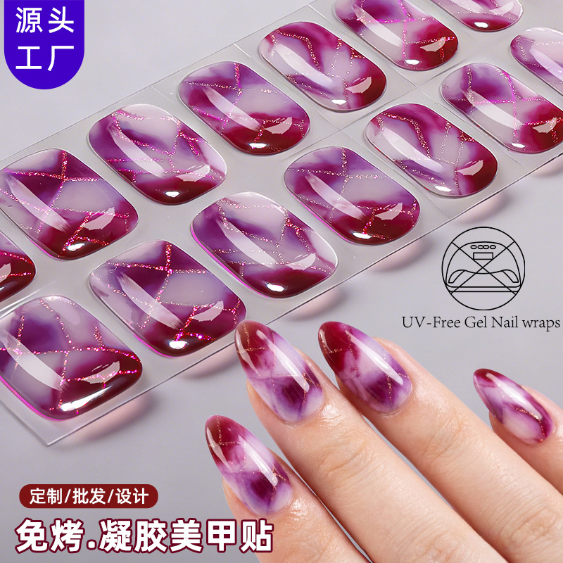 Zhengxiang Cross-Border Hot-Selling Gradient Salon-Grade Waterproof Uv-Free Gel Nail No-Bake Gel Nail Stickers