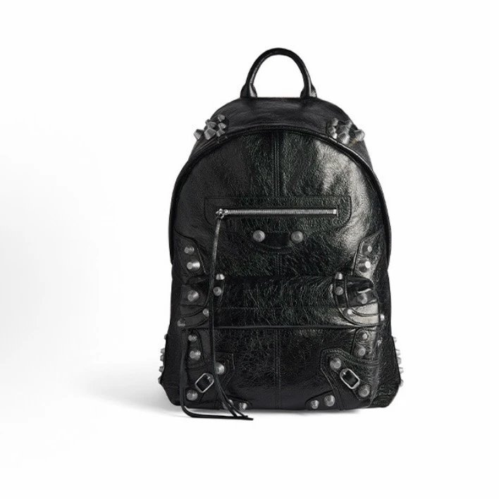 自留推荐 纯正机车风 全皮背包 BALENC1AGA/BLCG 巴黎家 Le Cagole油蜡皮铆钉双肩包