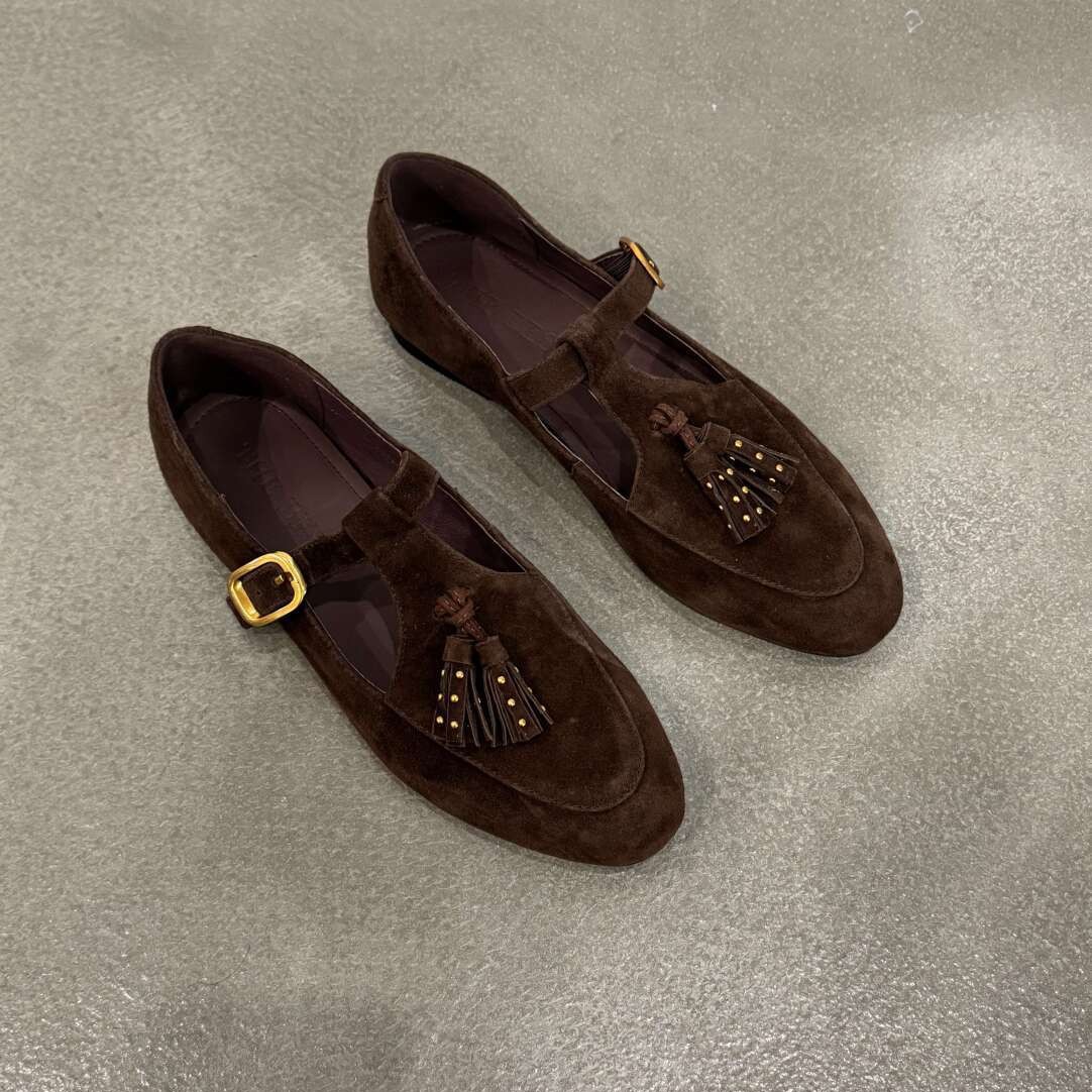 In Stock~ French Retro Mary Jane Shoes for Women 2025 New Autumn Studded Flat Comfortable T-Strap Tassel Single Shoes