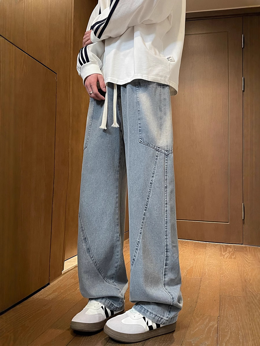Teenager Summer Thin Ripped Jeans Junior Senior high school Students Washed Casual Pants Boys Wide-Leg Straight Pants