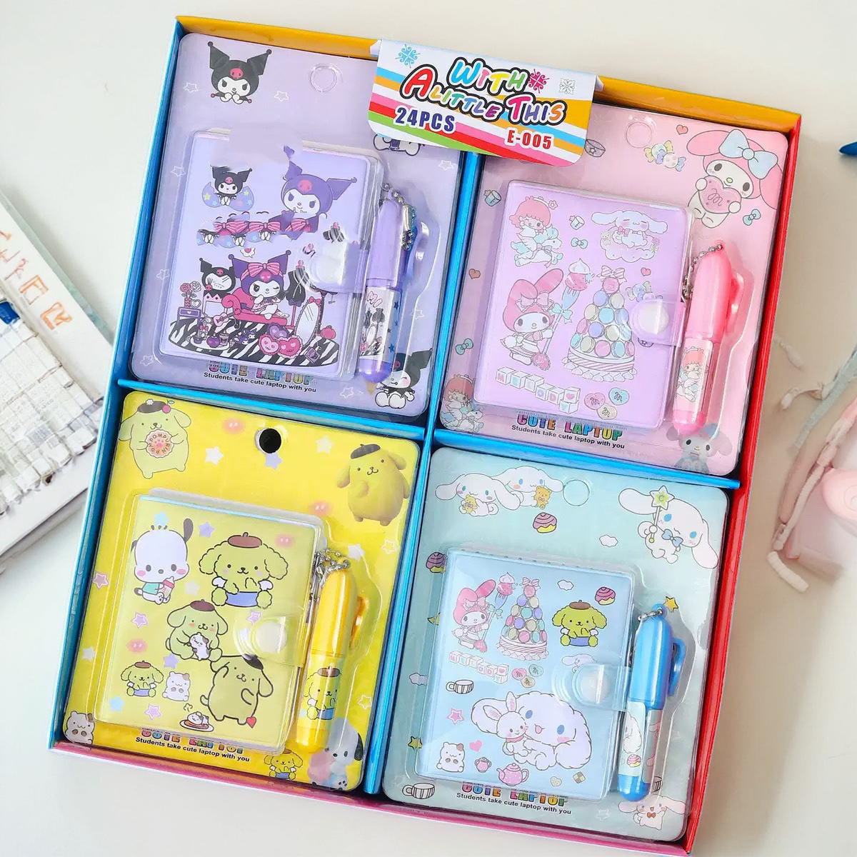 E005 Sanliou Small Notebook with Pen, Cartoon Cute Mini Notebook, Portable Notebook Stationery for Students