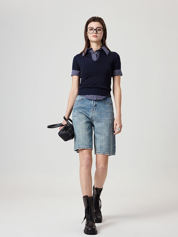 Designed Straight-Leg Denim Shorts for Women 2025 Summer Thin Loose Slimming Casual Versatile Mid-Length Jeans