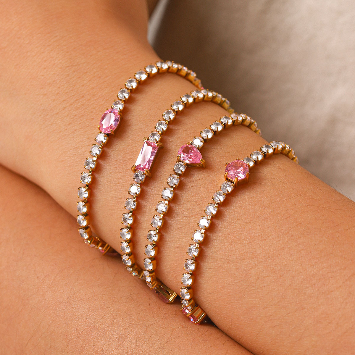 Cross-Border European and American Zircon Tennis Chain, Light Luxury and High-End Feel, 18K Gold Jewelry, Non-Fading Titanium Steel, Sparkling Zircon Accessories