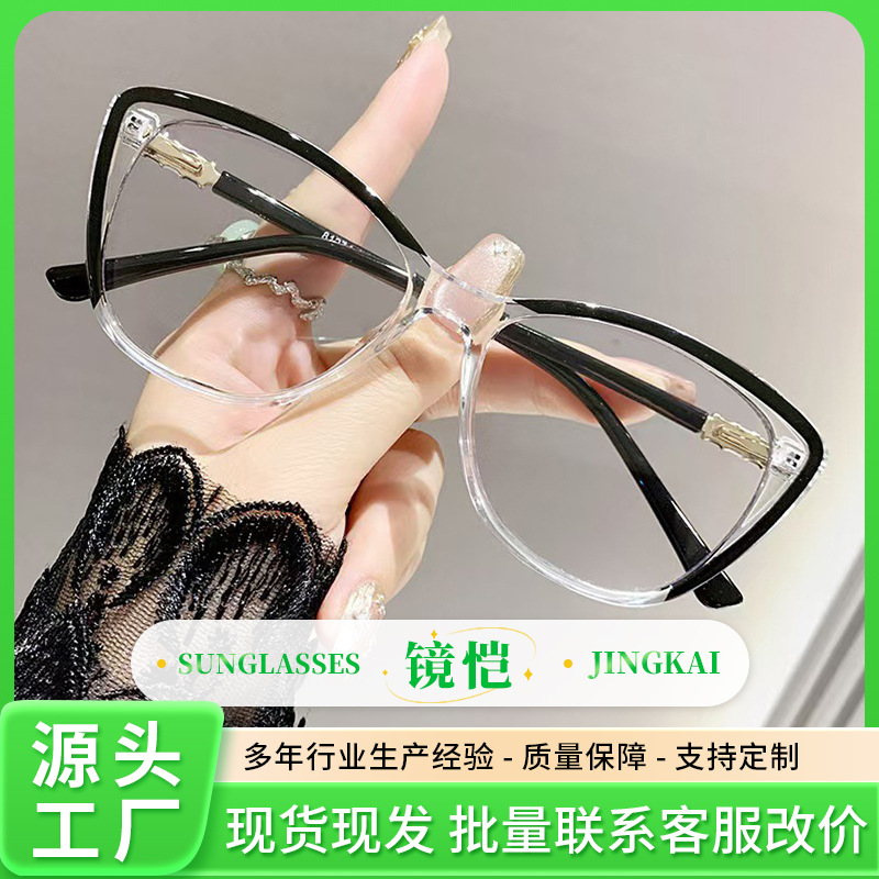 2025 New Korean Style Cat-Eye Retro Glasses Frame Trendy Versatile Metal Foreign Trade Flat Glasses