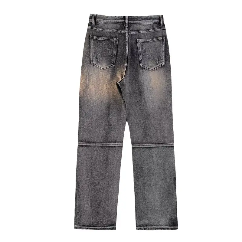 American vibe street pants Ruan handsome ripped slightly spicy cat claw jeans men's zipper trousers straight trousers fashion