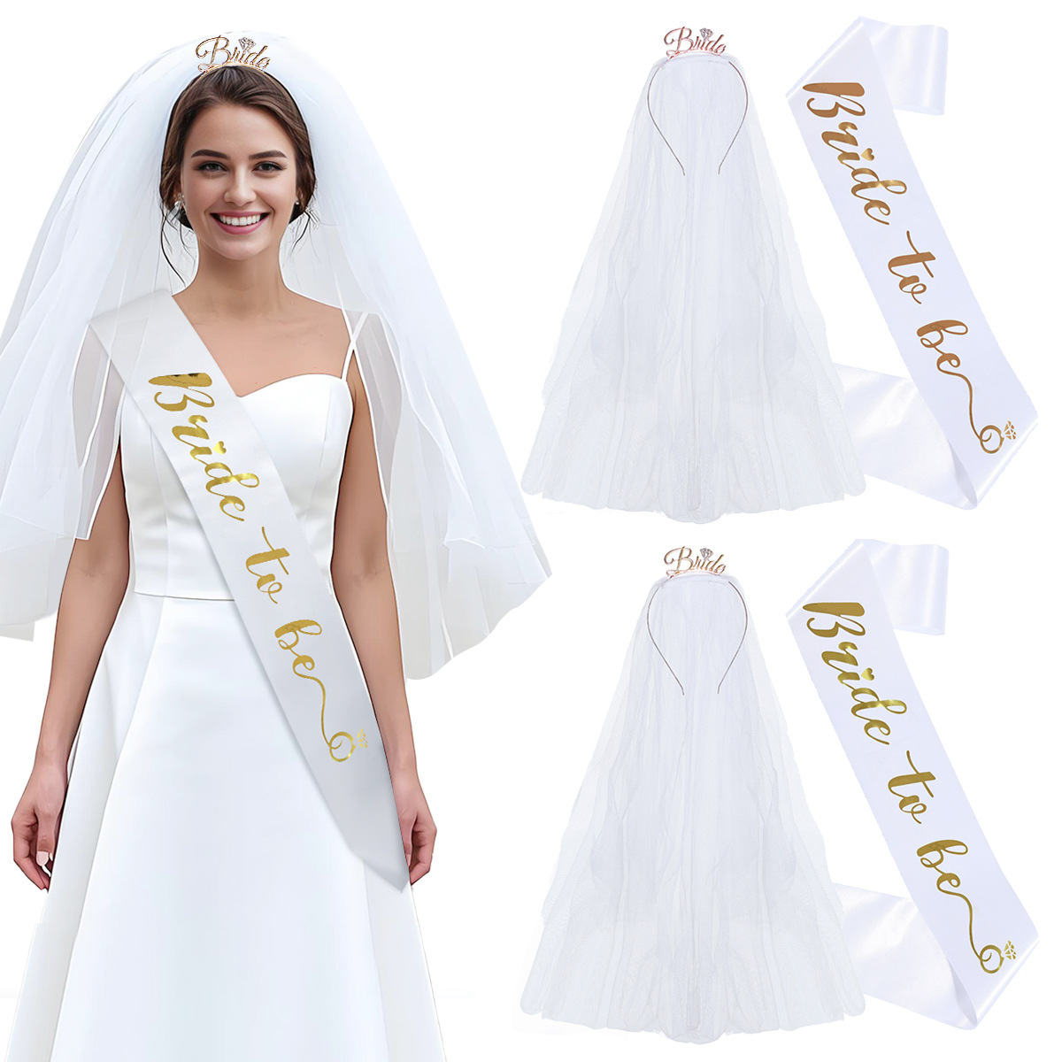 Cross-border Bride-to-be Hair Band Shoulder Strap suit Bride to be Bachelor Party Wedding Ribbon Bronzing Belt