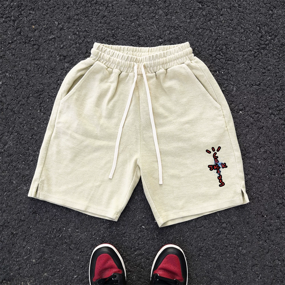 450g vintage fleece covered vintage vibe, niche oversize, high street casual, wide leg shorts, cropped shorts, cropped shorts