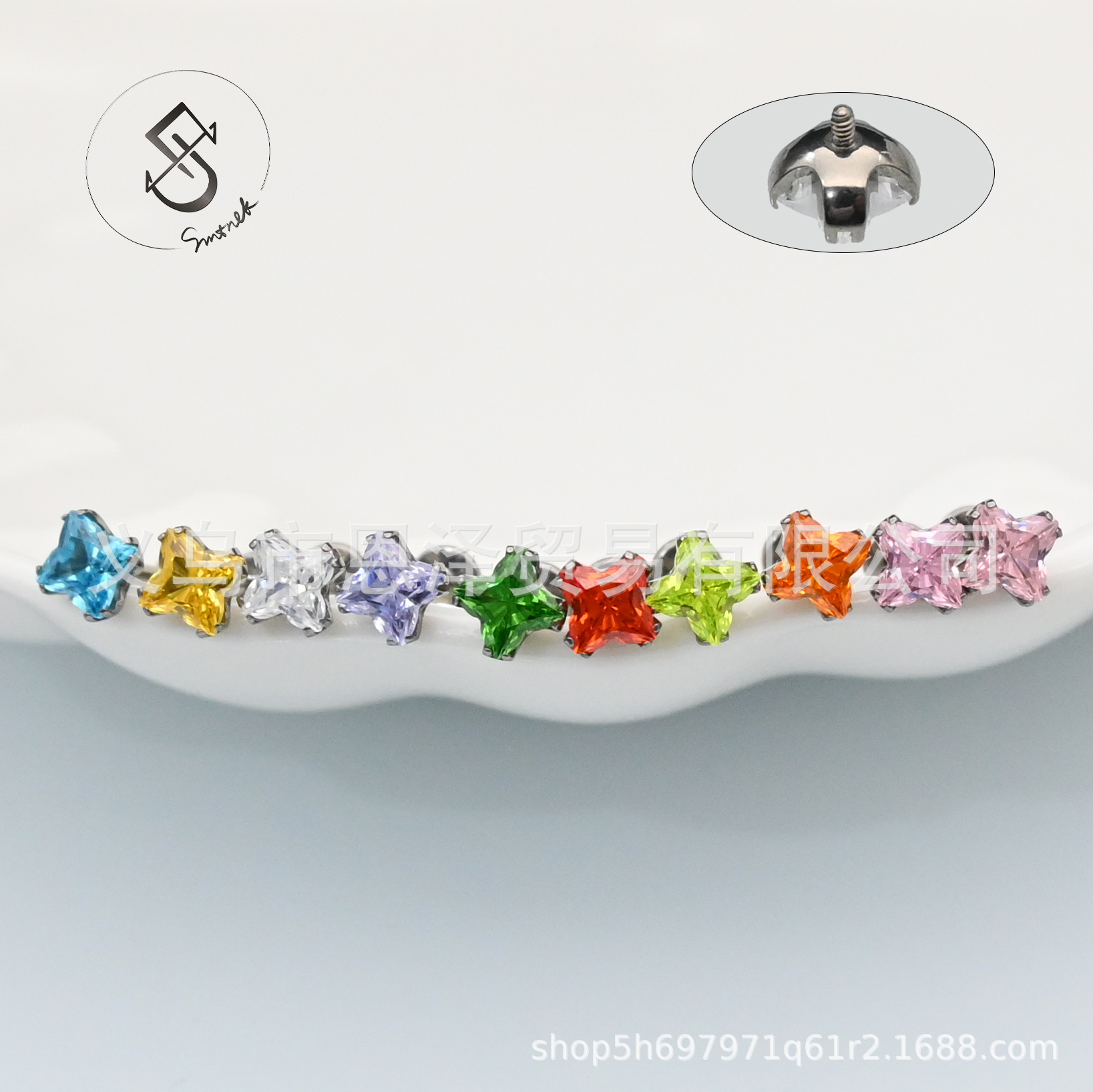 F136 Titanium Alloy Clover-Shaped 5A Zirconia Stud Earrings Four-Leaf Clover Diamond Ear Lip Piercing Jewelry