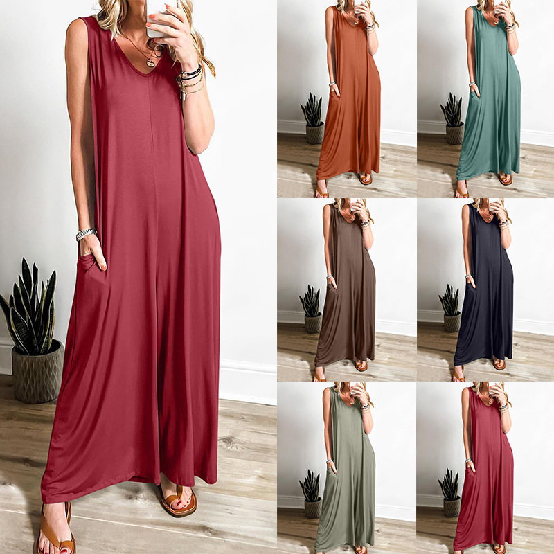Amazon Independent Site Temu2026 Summer Fresh Casual Women's Pocket Jumpsuit Thin Women's Jumpsuit