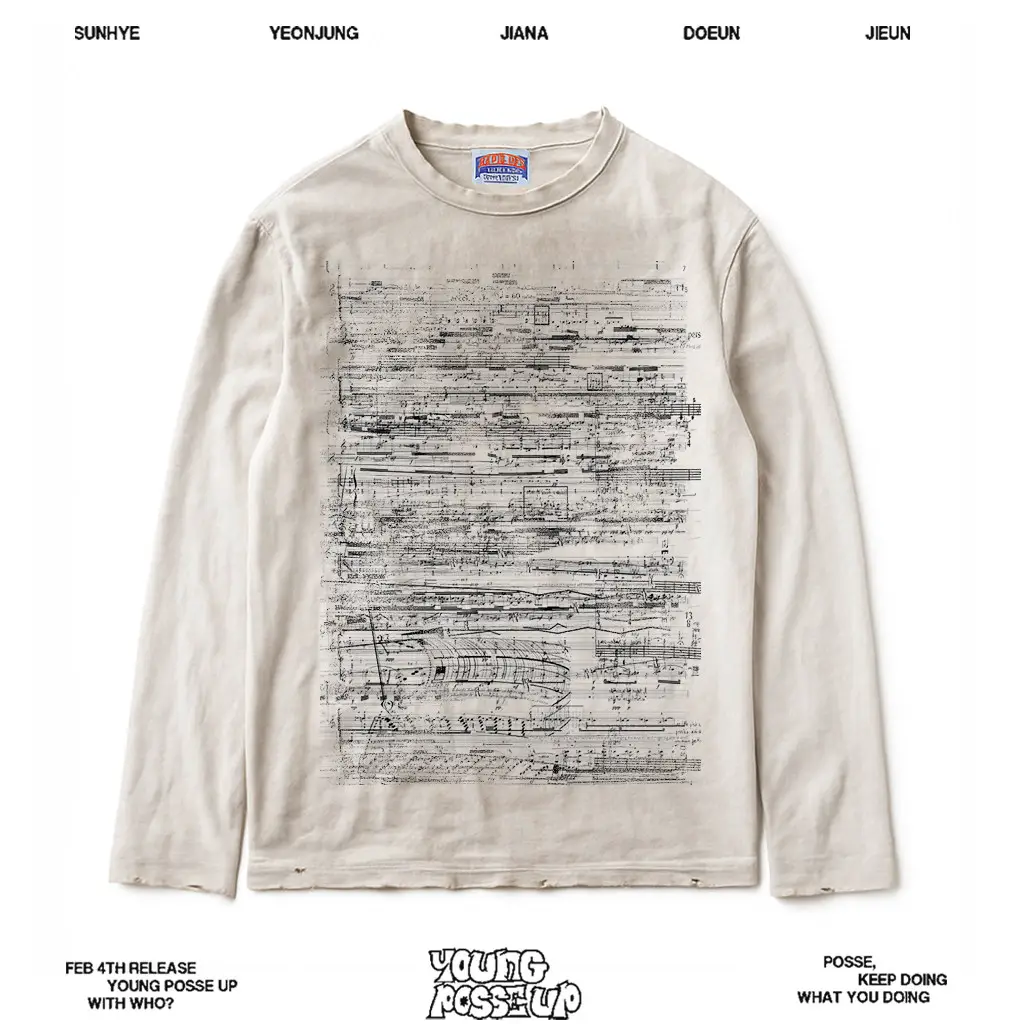 Subcultural version! Line sheet music visual style washed and worn, dirty dyed long sleeved T-shirt, loose base shirt, vintage overlay