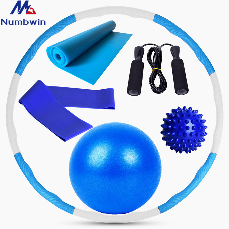 Yoga striped 8-section hula hoop six-piece set tension band latex hip abuse ring yoga ball skipping rope hardness fascia ball