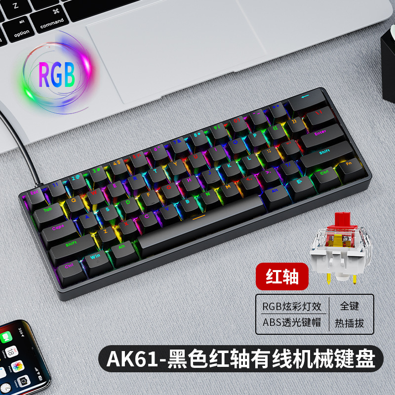 Dragon Guardian Ak61 Wired Rgb Mechanical Keyboard Red Axis Hot-Swappable E-Sports Game Pbt Keyboard Notebook Cross-Border