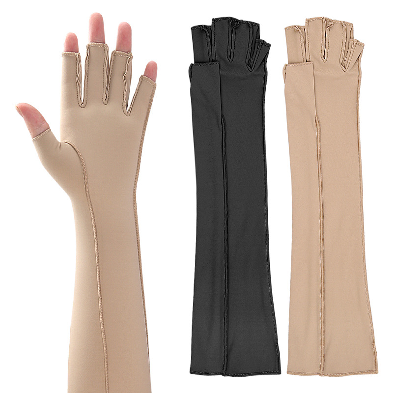 Solid Color Long Sports Pressure Gloves Stretch Rebound Wrist Fit Pressure Fitness Training Half Finger Protective Gloves
