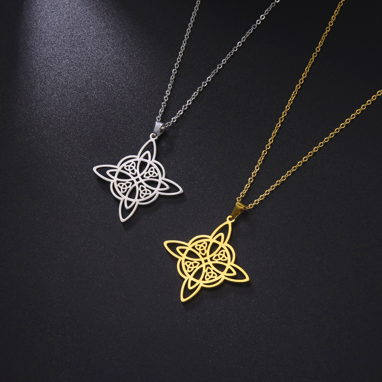 K-Style of Korean Style Dropshipping Personalized Witch Double Layer Celtic Triangle Pendant 304 Material Stainless Steel Necklace