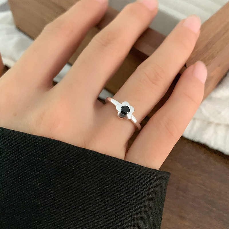 Lan Zhi Xiao Hua 925 Sterling Silver Ring Women's Ins Cold Style Cute Simple Niche Jewelry Opening Ring Not Faded