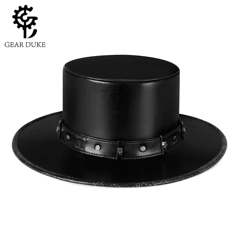 Halloween new European and American cross-border magic hat PU leather gentleman hat punk party stage costume accessories