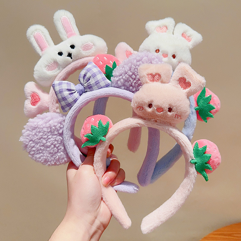 Children's Hair Hoop Autumn and Winter Sweet Cute Hair Cartoon Hair Card Headdress Girls Year of Rabbit Strawberry Rabbit Pressure Hair Hoop