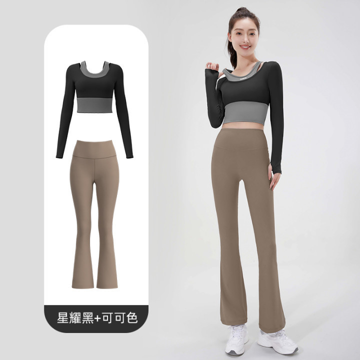 Autumn and Winter New Outerwear Yoga Pants Top suit Fashion Slim Fit Bell Pants Long Sleeve Jacket Sports Fitness suit