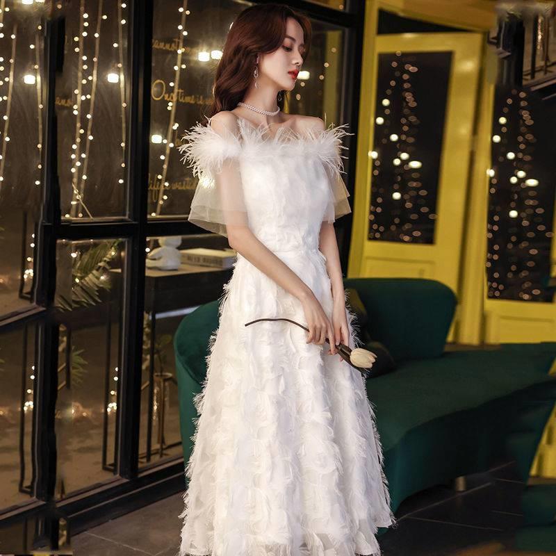 Small Evening Dress Women's New White Elegant Bridesmaid Sisters Fairy Party Birthday Banquet Dress Off-Shoulder