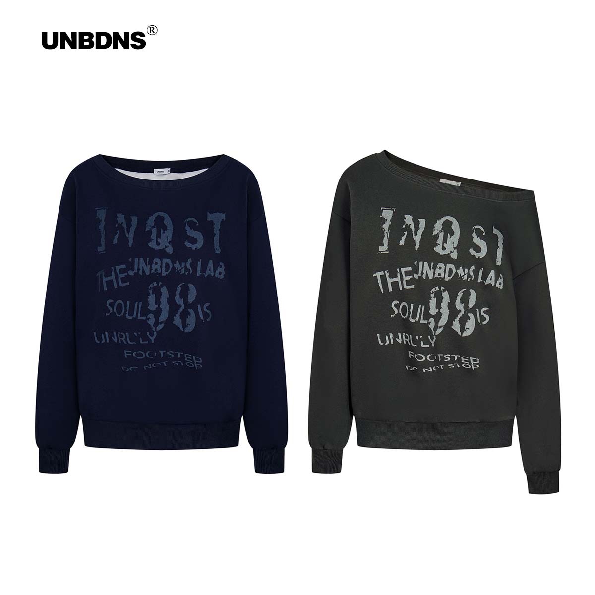 Unbdns Stylish One-Shoulder Top 2025 New Blue Off-Shoulder Long-Sleeve American-Style Pullover Sweatshirt Jacket for Women Trendy