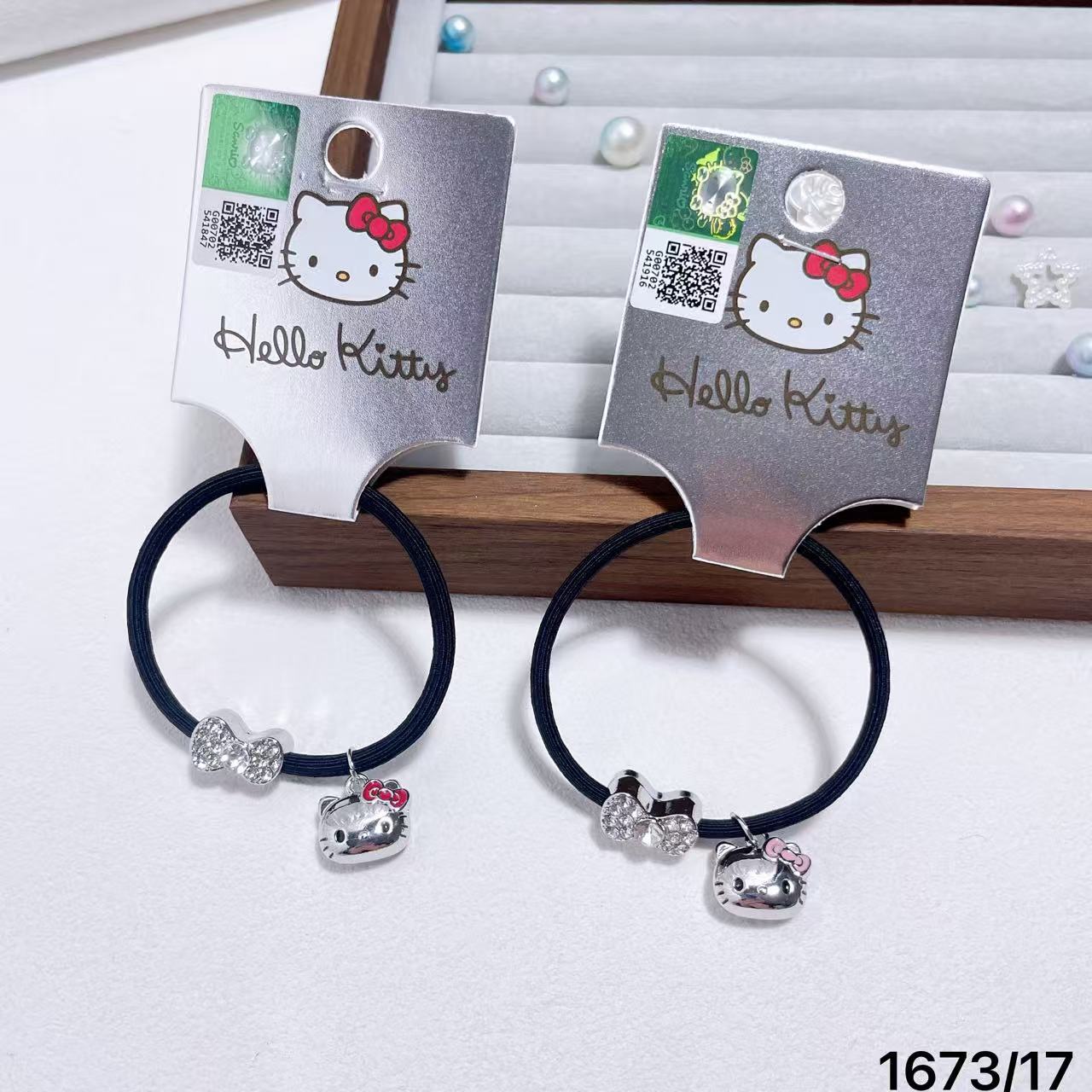 Authenticly Authorized Hello Kitty Bow Tie with Diamonds and Cute Cartoon High-Elastic Ponytail Rubber Band 1673