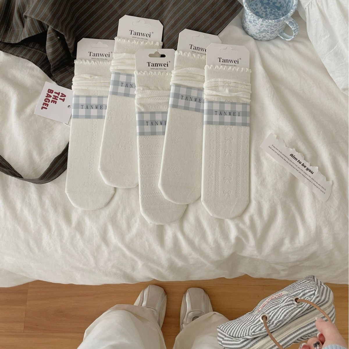 Japanese-Style White Seamless Lace Heart-Patterned Women's Mid-Calf Socks, Cotton Slouch Socks, Ballet-Style Cute Japanese Socks