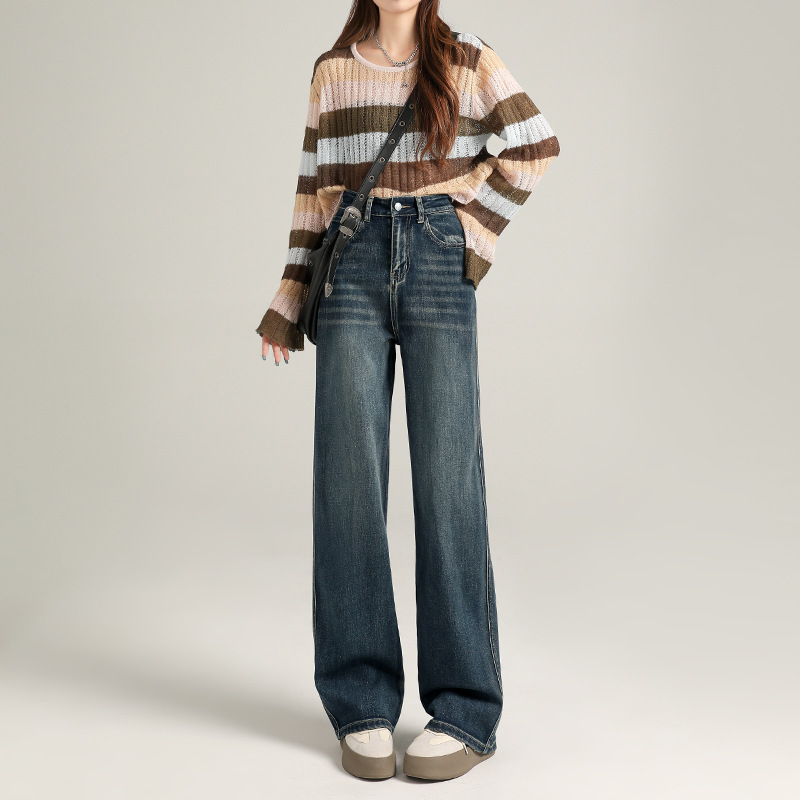 Super Soft Elastic Straight-Leg Pants for Women, Spring Narrow Wide-Leg Jeans, High-Waisted Jeans for Women, Slimming Effect