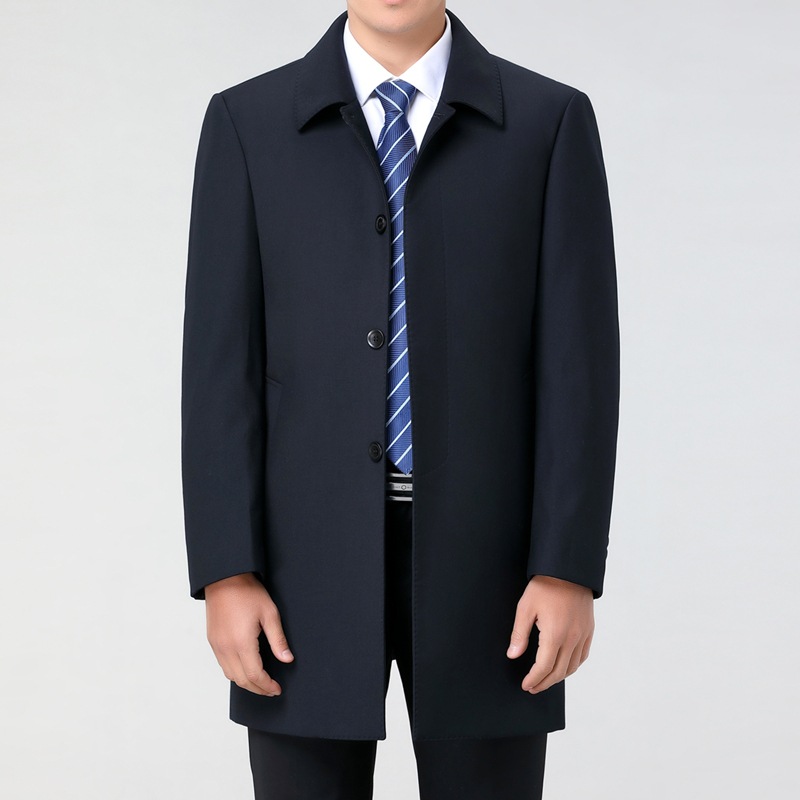 Middle-aged and elderly men's wool trench coat lapel business button coat autumn new dad casual men's top