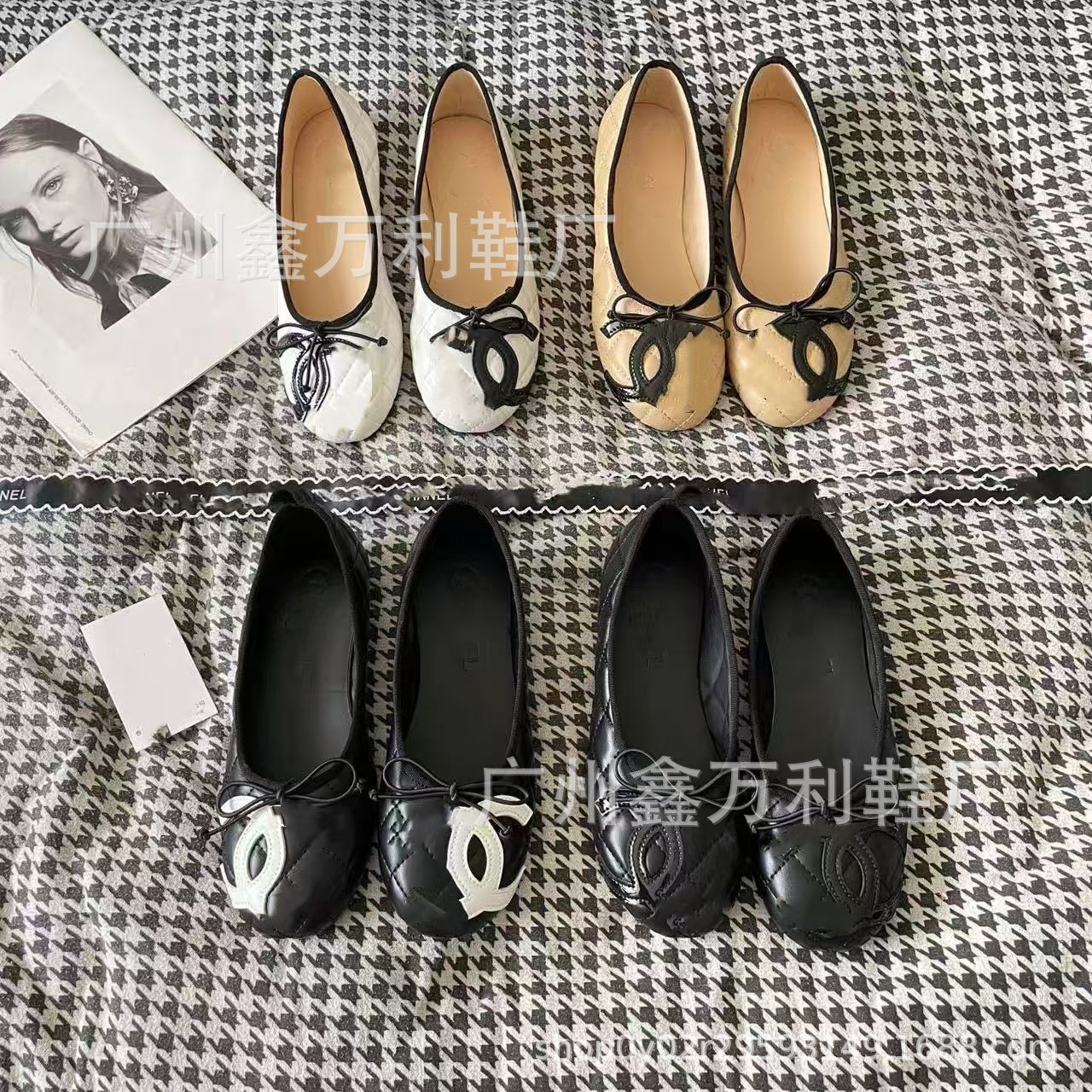 2025 Xiaoxiang Zhonggu Kangpeng Bow Ballet Flats Women's Versatile Shallow Mouth Height-Increasing Diamond Pattern Women's Shoes QC-foto från 1688 på Qualit.ly