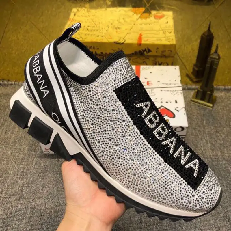 Korean Style Thick-Soled Non-Slip Wear-Resistant Diamond-Encrusted Letter-Printed Slip-On Loafers for All Seasons, Fashionable Single Shoes for Men, Trendy Shoes