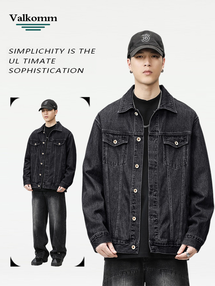 Laikexintang Men's Denim Jacket Spring New Black American Style Trendy Loose Versatile Casual Denim Jacket