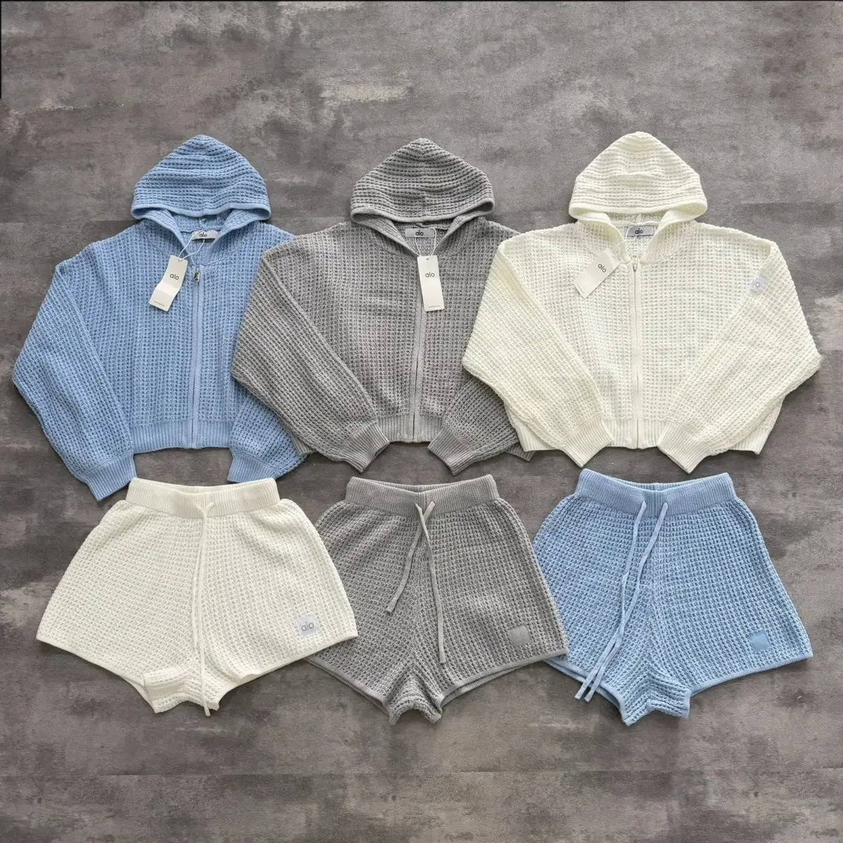 Homemade Process❗@10 Waffle Knit Women's Cropped Hooded Jacket & Skort Set, 2×2 All-Cotton Waffle Fabric, Soft, Breathable, Full of Elegance