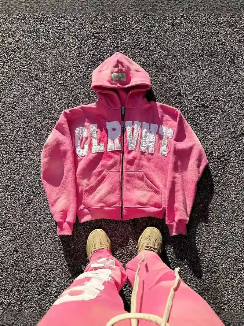 European and American retro Y2K foam printed hoodie, street hip-hop letter sweatshirt, sweatpants, sports suit hoodie