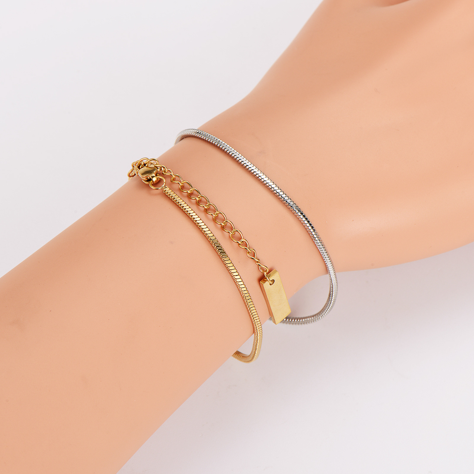 AML Cross Border Explosions Stainless Steel Square Snake Bone Chain Simple Thin Chain Base Bracelet