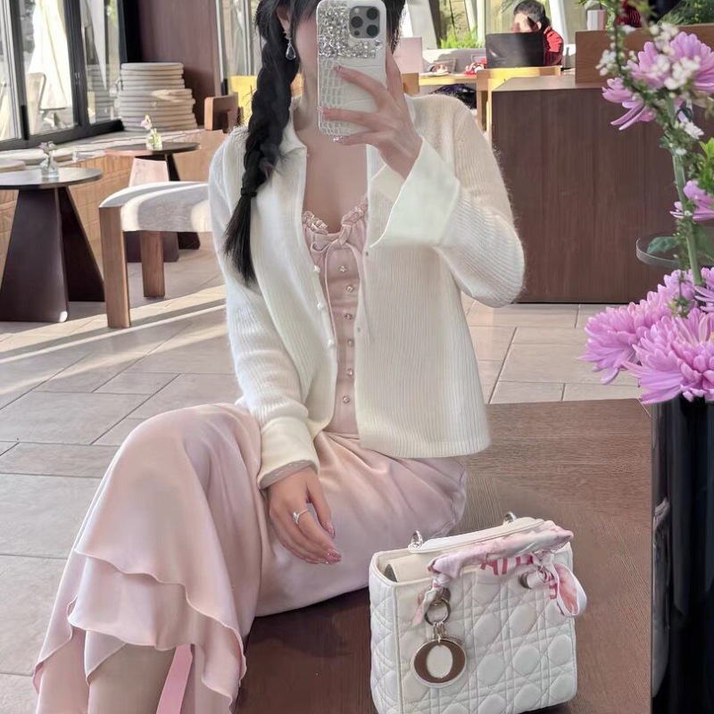 Knitted Cardigan for Women, Spring and Summer Thin Style, V-Neck, Turn-Down Collar, Bell Sleeves, Stylish Design, Mohair Outerwear, Sun Protection Top, Cover-Up