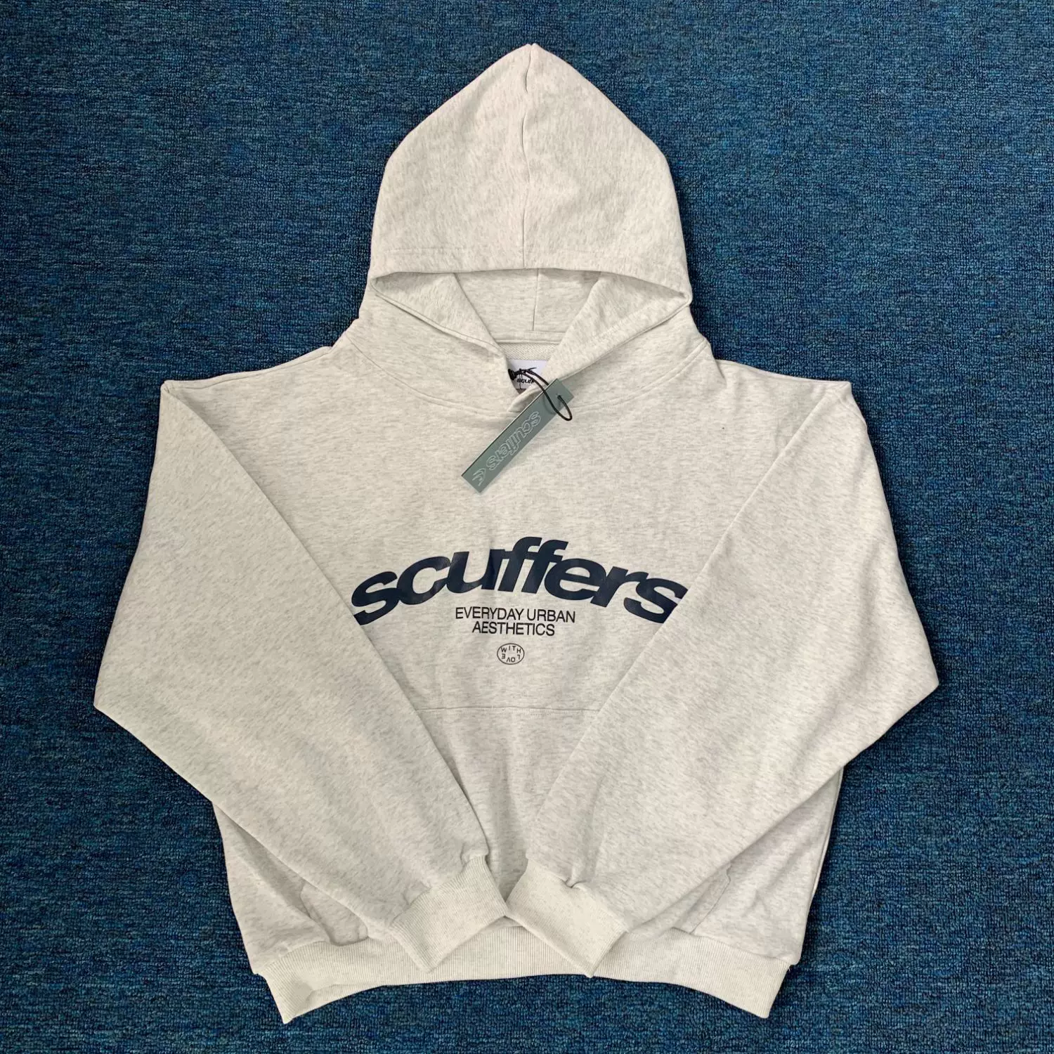 SCUUFFERS American fashion brand retro hooded sweatshirt for men's autumn and winter letter casual loose fit pullover sports hoodie