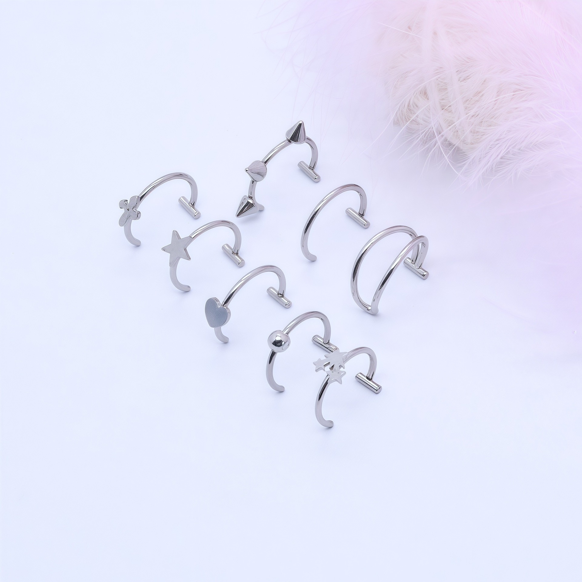 Factory Direct Sales of European and American Jewelry Stainless Steel Hole-Free Fake Lip Rings Lip Clips Cross-Border E-Commerce Supply Piercing Jewelry Wholesale
