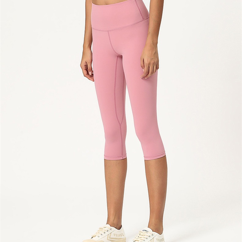 Amazon New Yoga Pants Women's Double Scrub Naked Capri Pants High Waist Tight European and American Comfortable Breathable