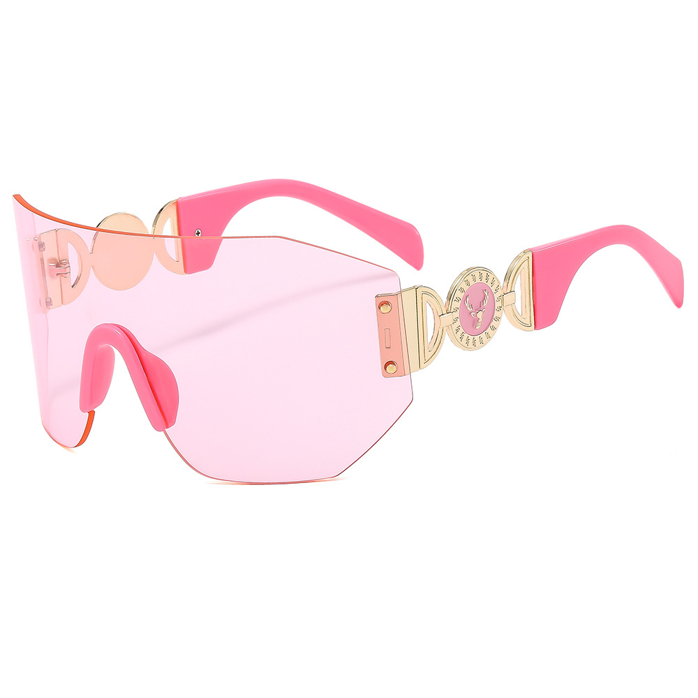 New Fashion Metal Decoration Frameless One-piece Sunglasses Ins European and American Outdoor Sports Riding Trimmed Sunglasses