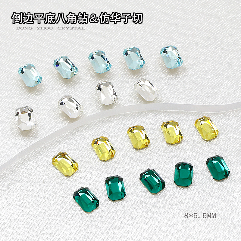 Dongzhou Diamond Flat-Bottom Octagonal Nail Art Diamond Mahjong Diamond Internet Celebrity Hot Style K9 Crystal Decoration Imitation Huazi Accessible Luxury Nail Art Jewelry