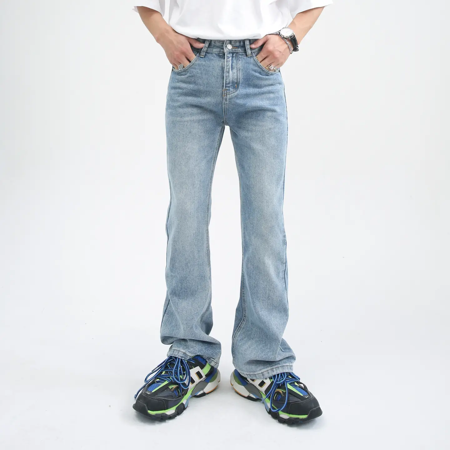 nirben Show leg length multi-color jeans Korean version of the hundred matching thin wide-leg micro-rama washed ins straight trend men