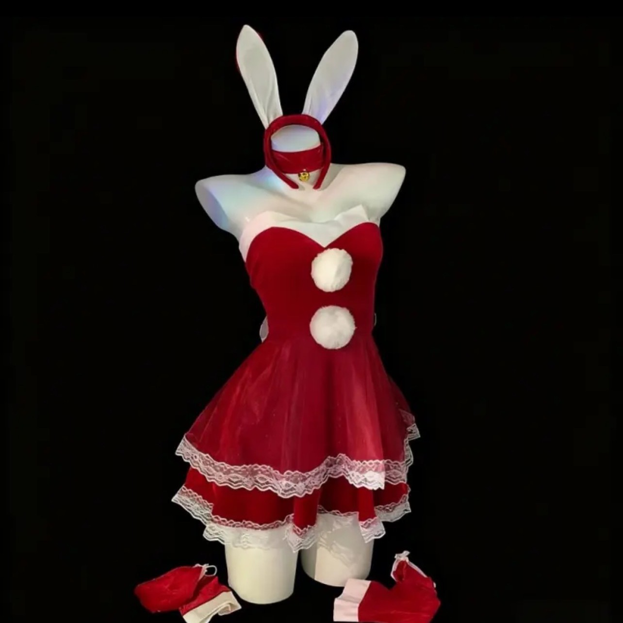 Shuoyao Sexy Lingerie Women's Velvet Tube Top Dress Bunny Girl Cosplay Uniform Sexy Suspender Nightgown 001
